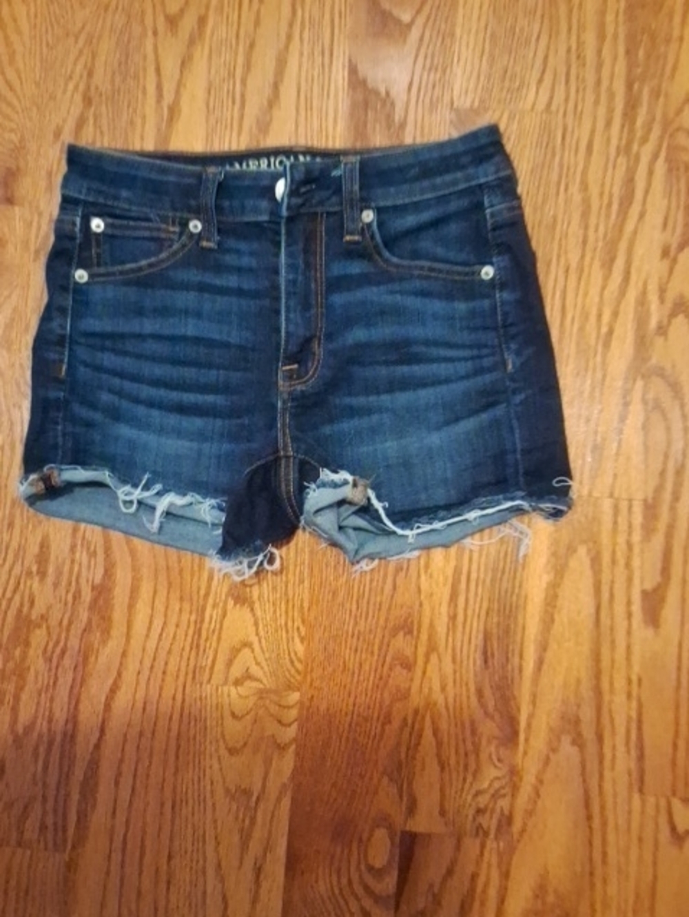 American Eagle Outfitters Dark Blue Distressed Denim Shorts